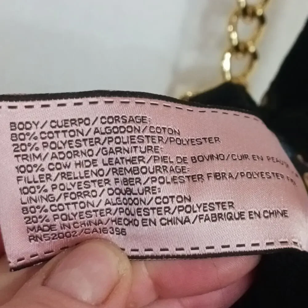 Juicy Couture Black Quilted Velvet Crossbody Bag Gold Chain Hardware - Picture 8 of 9